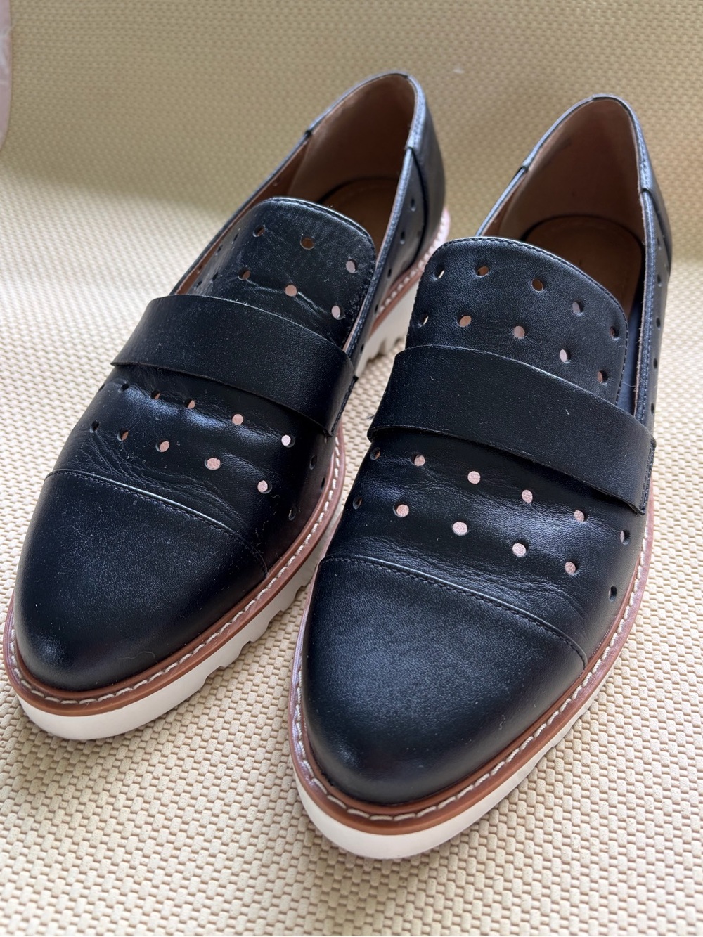 14th & Union Black Perforated Leather Slip-On Loafers with White Sole